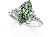 White gold Fancy Green Marquise Cut Diamond Ring with Side Stones and Four-Prong Setting_137