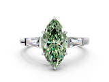 White gold Fancy Green Marquise  Cut Diamond Ring with Tapered Baguette Side Stones in Four-Prong Setting_3