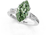 White gold Fancy Green Marquise  Cut Diamond Ring with Tapered Baguette Side Stones in Four-Prong Setting_4