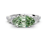 White gold Fancy Green Marquise Cut Diamond Scattered Round Accent Ring with Prong Setting_14