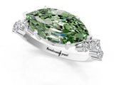 White gold Fancy Green Marquise Cut Diamond Scattered Round Accent Ring with Prong Setting_15