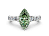 White gold Fancy Green Marquise Cut Diamond Side Stone Engagement Ring with Four-Prong Setting_49