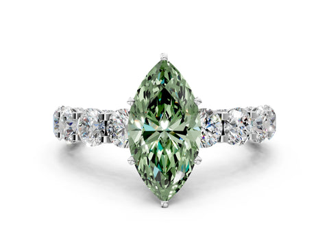 White gold Fancy Green Marquise Cut Diamond Side Stone Engagement Ring with Four-Prong Setting_49