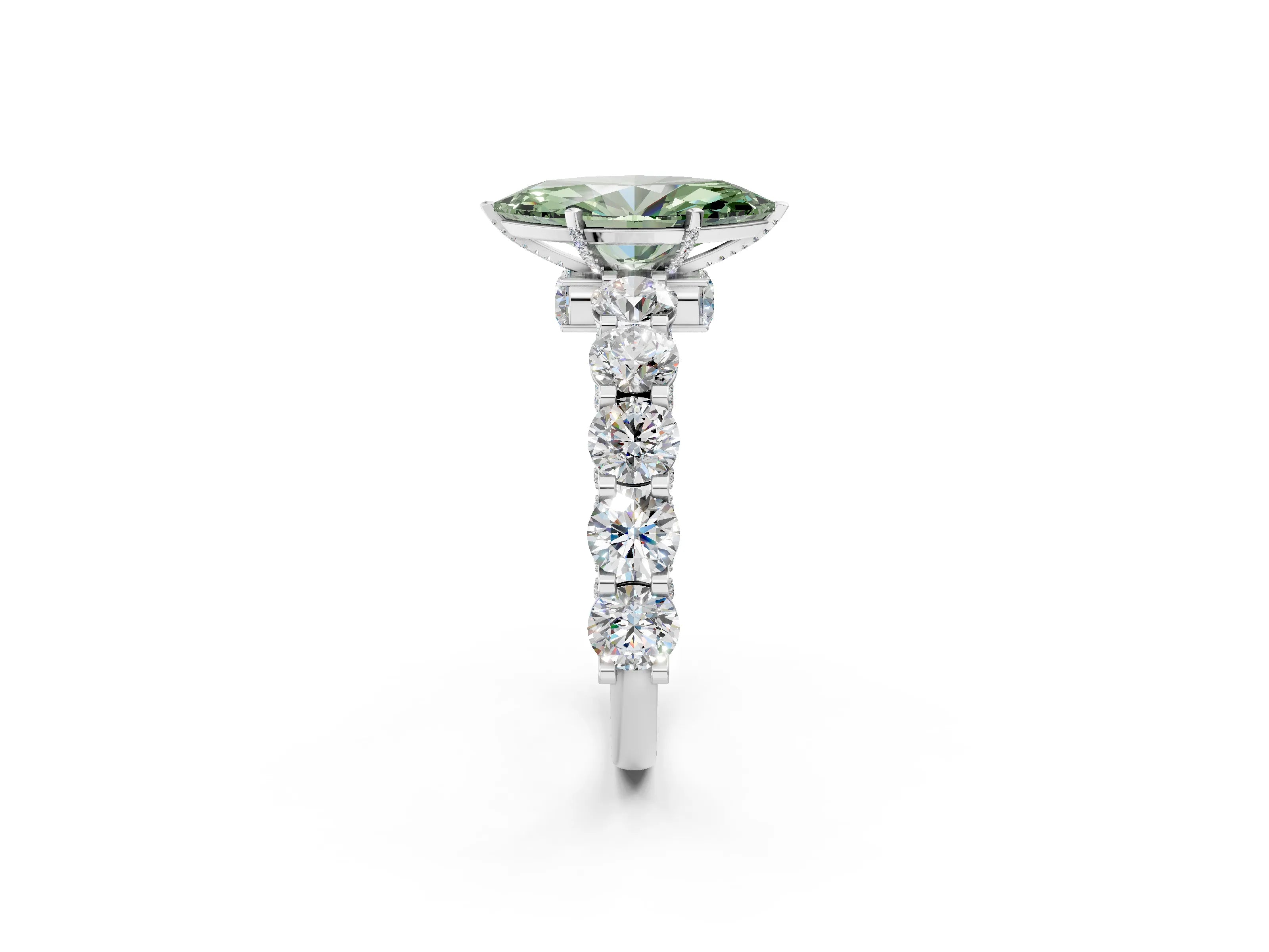 White gold Fancy Green Marquise Cut Diamond Side Stone Engagement Ring with Four-Prong Setting_51