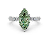 White gold Fancy Green Marquise Cut Diamond Side Stone Solitaire Ring with Round  and Four-Prong Setting_12
