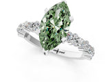 White gold Fancy Green Marquise Cut Diamond Side Stone Solitaire Ring with Round  and Four-Prong Setting_13