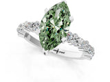 White gold Fancy Green Marquise Cut Diamond Side Stone Solitaire Ring with Round  and Four-Prong Setting_163