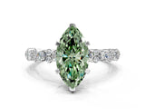 White gold Fancy Green Marquise Cut Diamond Side Stone Solitaire Ring with Round  and Four-Prong Setting_172