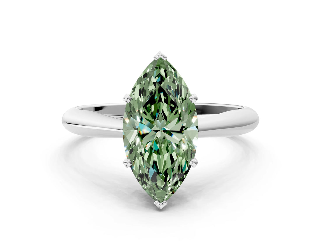 White gold Fancy Green Marquise Cut Diamond Solitaire Engagement Ring with Cathedral Setting and Four-Prong Mount_184