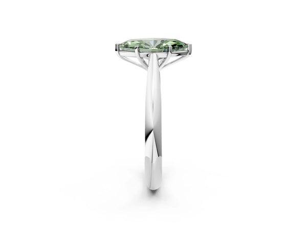 Platinum Fancy Green Marquise Cut Diamond Solitaire Engagement Ring with Cathedral Setting and Four-Prong Mount