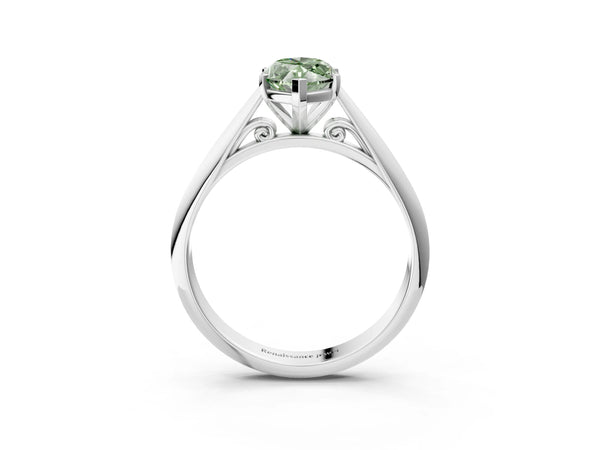 Platinum Fancy Green Marquise Cut Diamond Solitaire Engagement Ring with Cathedral Setting and Four-Prong Mount