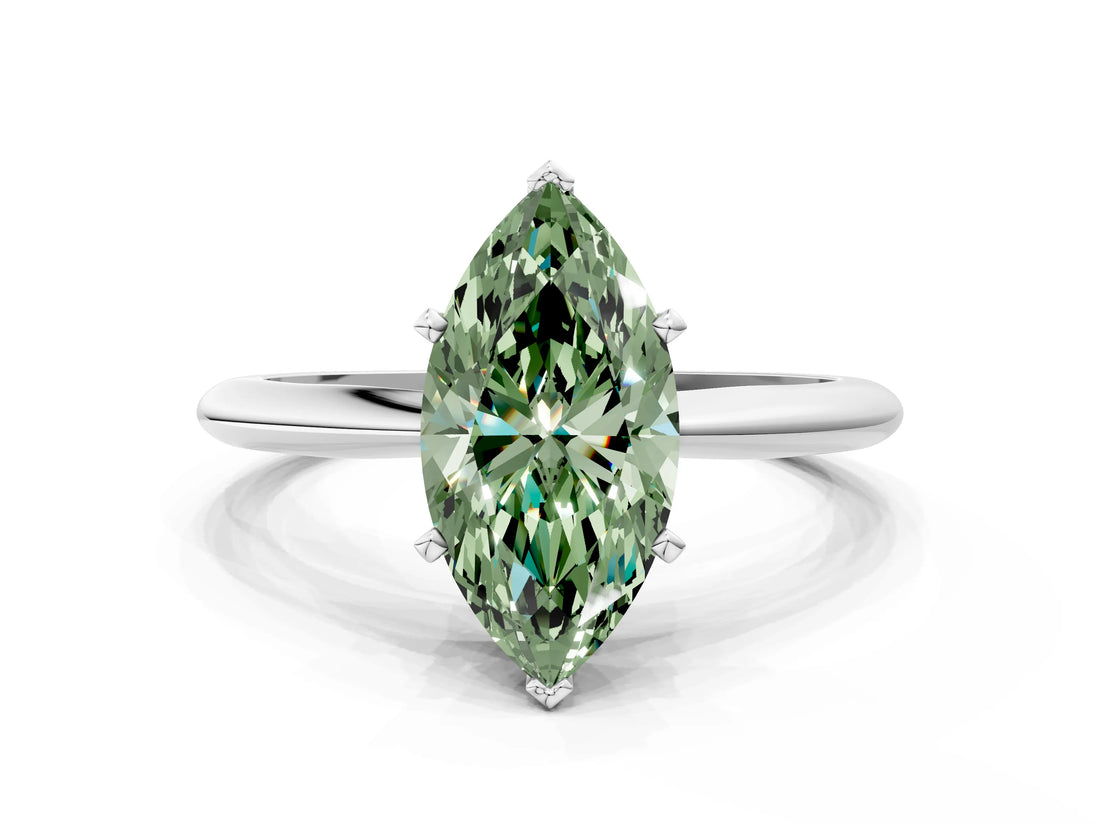 White gold Fancy Green Marquise Cut Diamond Solitaire Engagement Ring with Classic Band and Four-Prong Setting_135