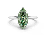 White gold Fancy Green Marquise Cut Diamond Solitaire Engagement Ring with Classic Band and Four-Prong Setting_141