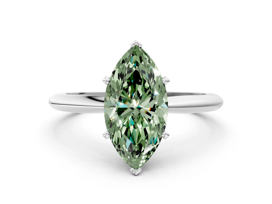 White gold Fancy Green Marquise Cut Diamond Solitaire Engagement Ring with Classic Band and Four-Prong Setting_48