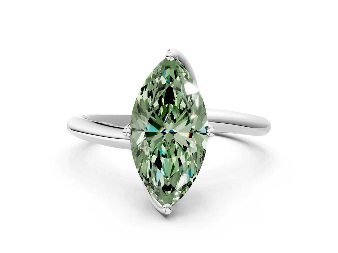 White gold Fancy Green Marquise Cut Diamond Solitaire Engagement Ring with Four-Prong Setting and Classic Band_32