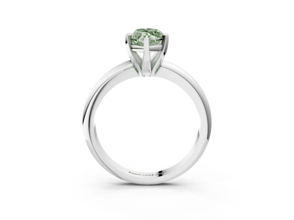 Platinum Fancy Green Marquise Cut Diamond Solitaire Engagement Ring with Round Band and Four-Prong Setting