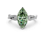 White gold Fancy Green Marquise Cut Diamond Solitaire Engagement Ring with Twisted Pavé Band and Four-Prong Setting_80