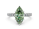 White gold Fancy Green Marquise Cut Diamond Solitaire Pavé Engagement Ring with Round Band and Prong Setting_38