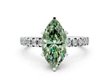 White gold Fancy Green Marquise Cut Diamond Solitaire Pavé Engagement Ring with Round Band and Prong Setting_44