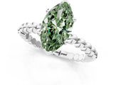 White gold Fancy Green Marquise Cut Diamond Solitaire Ring with Beaded Band and Prong Setting_417