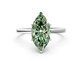 White gold Fancy Green Marquise Cut Diamond Solitaire Ring with Classic Band and Four-Prong Setting