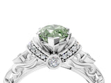 White gold Fancy Green Marquise Cut Diamond Solitaire Ring with Filigree Band and Four-Prong Setting_118