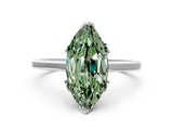 White gold Fancy Green Marquise Cut Diamond Solitaire Ring with Flower Prong Setting and Classic Band