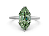 White gold Fancy Green Marquise Cut Diamond Solitaire Ring with Flower Prong Setting and Classic Band_196