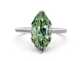 White gold Fancy Green Marquise Cut Diamond Solitaire Ring with Flower Prong Setting and Classic Band_25