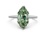 White gold Fancy Green Marquise Cut Diamond Solitaire Ring with Flower Prong Setting and Classic Band_35