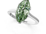 White gold Fancy Green Marquise Cut Diamond Solitaire Ring with Flower Prong Setting and Classic Band_36