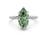 White gold Fancy Green Marquise Cut Diamond Solitaire Ring with Four-Prong Setting and Pavé Band_3