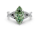 White gold Fancy Green Marquise Cut Diamond Solitaire Ring with Four-Prong Setting and Twisted Pavé Band_51