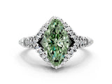White gold Fancy Green Marquise Cut Diamond Solitaire Ring with Hidden Halo and Pavé Band_39