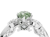 White gold Fancy Green Marquise Cut Diamond Solitaire Ring with Milgrain Pavé Band and Four-Prong Setting_244