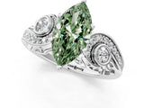 White gold Fancy Green Marquise Cut Diamond Solitaire Ring with Milgrain Pavé Band and Four-Prong Setting_250