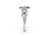 White gold Fancy Green Marquise Cut Diamond Solitaire Ring with Milgrain Pavé Band and Four-Prong Setting_251