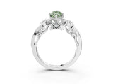 White gold Fancy Green Marquise Cut Diamond Solitaire Ring with Milgrain Pavé Band and Four-Prong Setting_252