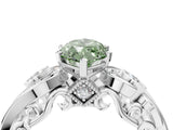 White gold Fancy Green Marquise Cut Diamond Solitaire Ring with Milgrain Pavé Band and Four-Prong Setting_253