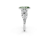 White gold Fancy Green Marquise Cut Diamond Solitaire Ring with Milgrain Pavé Band and Four-Prong Setting_263