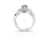 White gold Fancy Green Marquise Cut Diamond Solitaire Ring with Milgrain Pavé Band and Four-Prong Setting_264