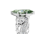 White gold Fancy Green Marquise Cut Diamond Solitaire Ring with Milgrain Pavé Band and Four-Prong Setting_266