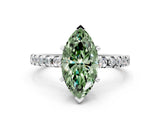 White gold Fancy Green Marquise Cut Diamond Solitaire Ring with Pavé Band and Four-Prong Setting_106