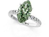 White gold Fancy Green Marquise Cut Diamond Solitaire Ring with Pavé Band and Four-Prong Setting_108