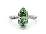 White gold Fancy Green Marquise Cut Diamond Solitaire Ring with Pavé Band and Hidden Halo_32
