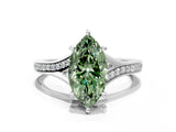 White gold Fancy Green Marquise Cut Diamond Solitaire Ring with Pavé Band and Prong Setting_12