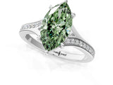 White gold Fancy Green Marquise Cut Diamond Solitaire Ring with Pavé Band and Prong Setting_13