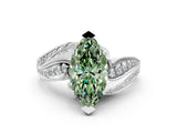 White gold Fancy Green Marquise Cut Diamond Solitaire Ring with Prong Setting and Twisted Pavé Band_12
