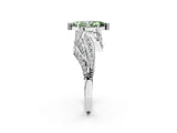 White gold Fancy Green Marquise Cut Diamond Solitaire Ring with Prong Setting and Twisted Pavé Band_14