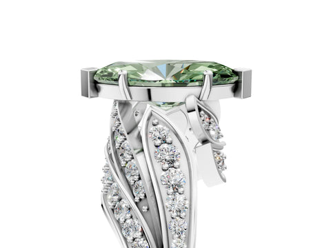 White gold Fancy Green Marquise Cut Diamond Solitaire Ring with Prong Setting and Twisted Pavé Band_17